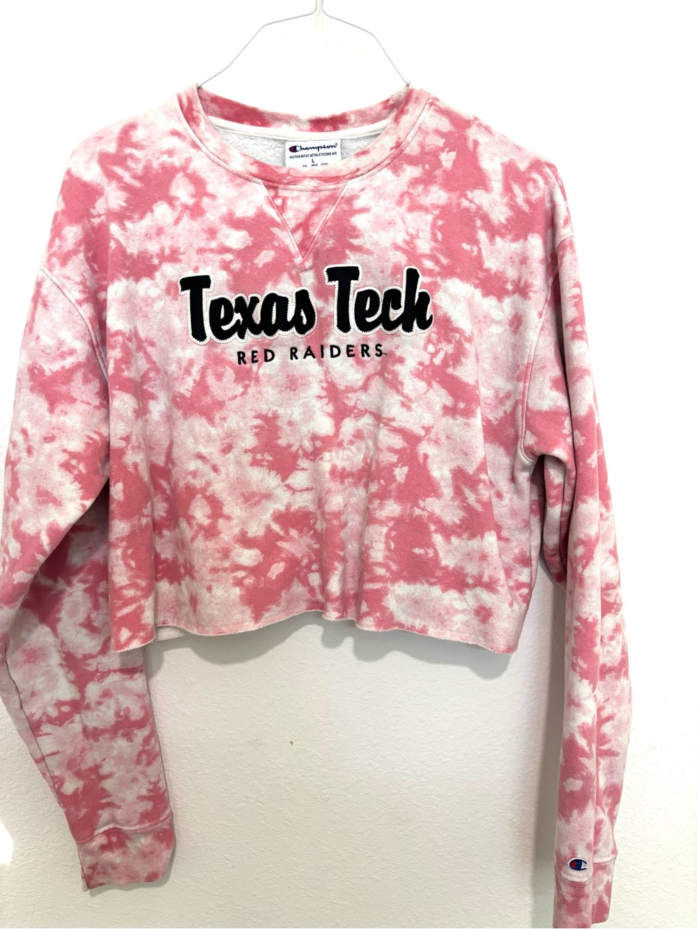 Champion Pink Tie-Dye Texas Tech Cropped Sweatshirt